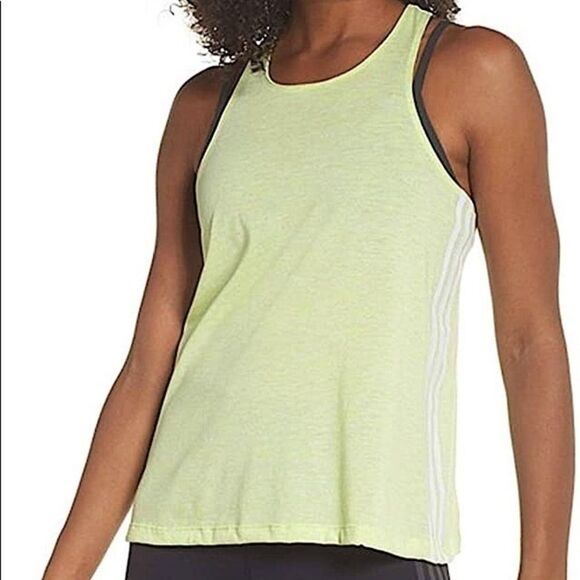 Adidas Light Lime Green & White Razor Back Workout Tank Top with Side Stripe - Picture 1 of 12